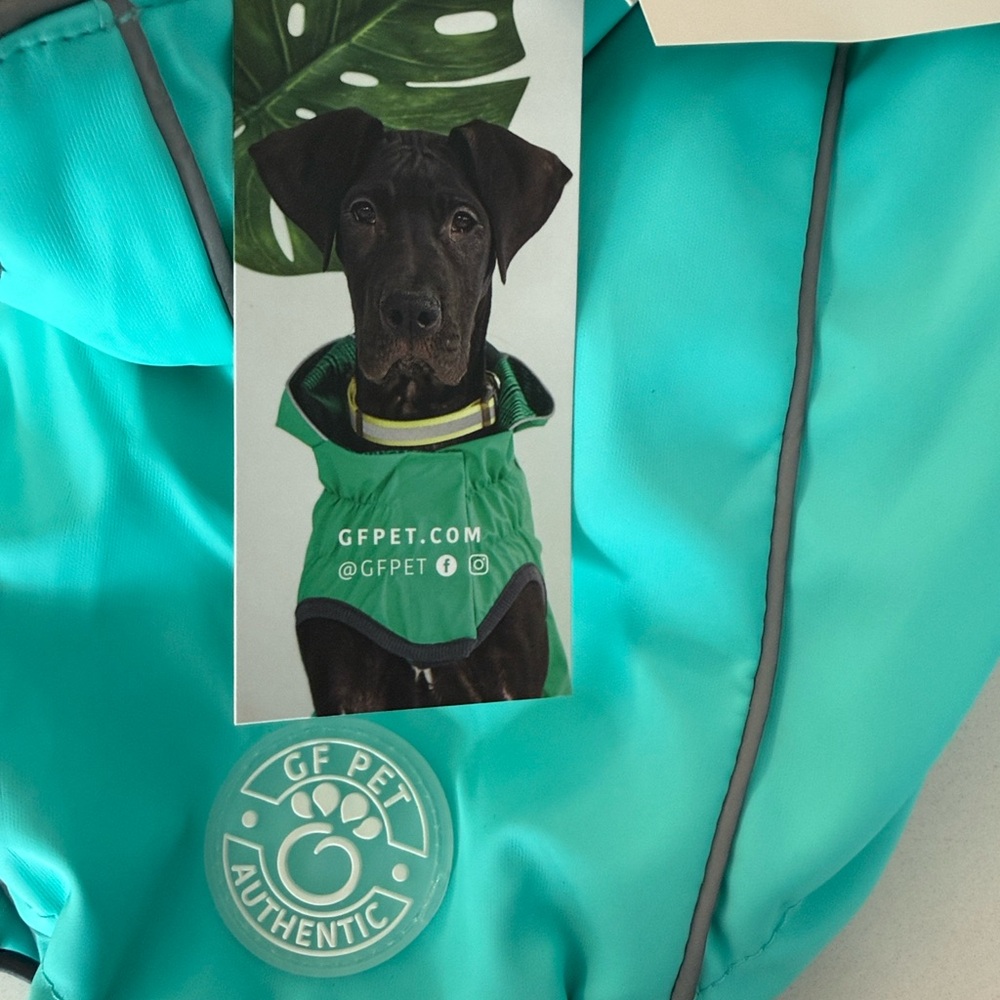 GT Pet Reversible Raincoat in Aqua and Silver with hood - Picture 5 of 6